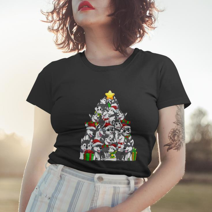 Funny Christmas Siberian Husky Pajama Shirt Tree Dog Xmas Women T-shirt Gifts for Her