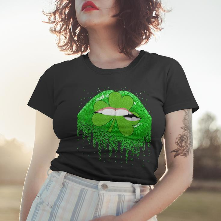 Funny Leopard Green Sexy Lips Shamrocks St Patricks Day Women T-shirt Gifts for Her