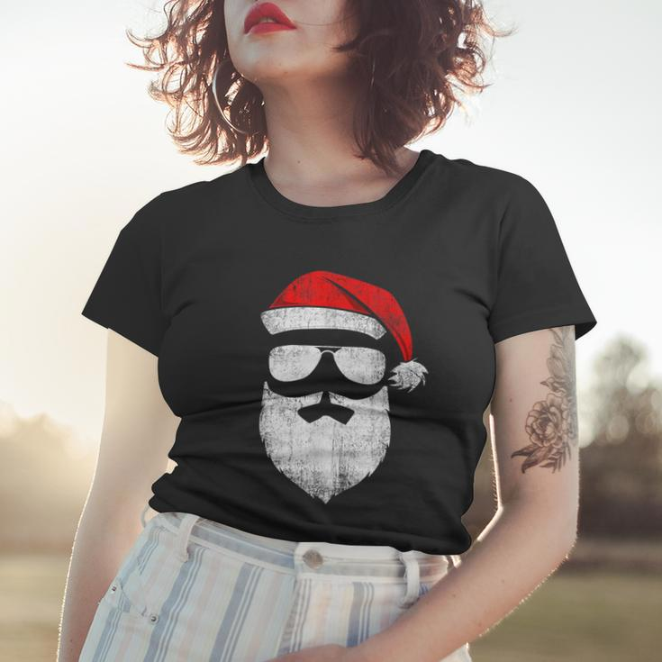 Funny Santa Claus Face Sunglasses With Hat Beard Christmas Tshirt Women T-shirt Gifts for Her