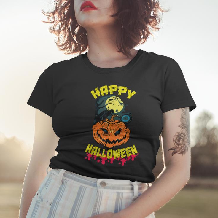 Halloween Grinsender Kürbis Horror Lustiges Spaß Frauen Tshirt Geschenke für Sie