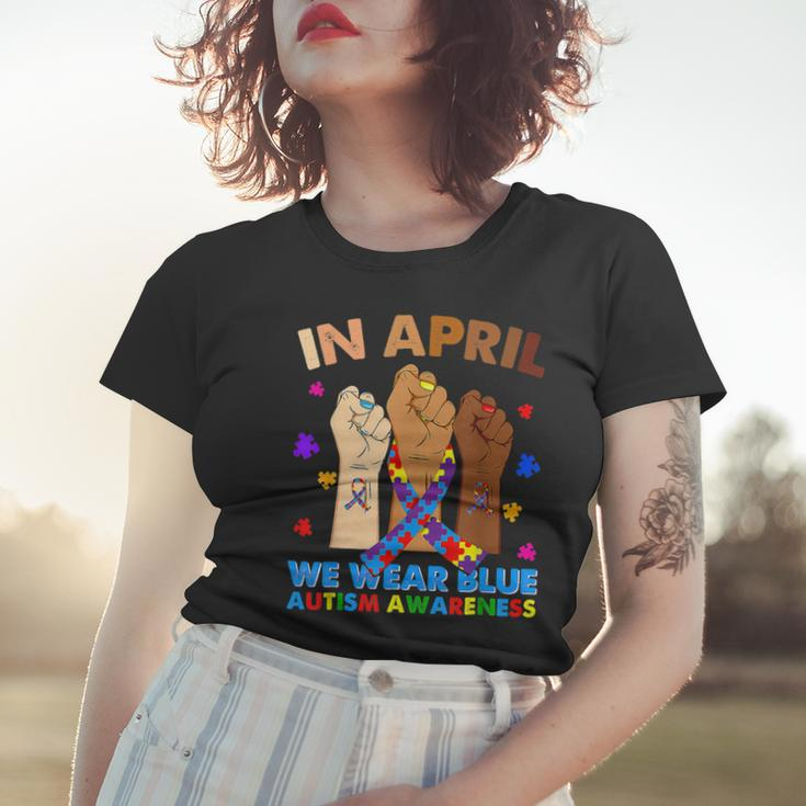 Hands In April We Wear Blue Autism Awareness Month Mom Women T-shirt Gifts for Her