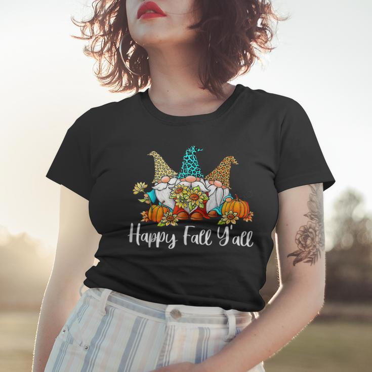 Happy Fall Yall Gnome Leopard Pumpkin Autumn Gnomes Women T-shirt Gifts for Her