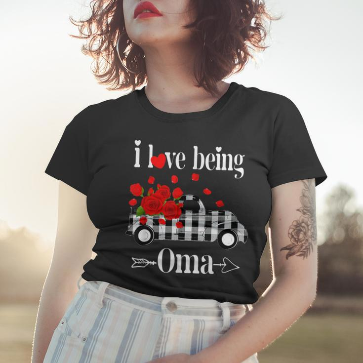 I Love Being Oma Valentine Heart Red Truck Women T-shirt Gifts for Her
