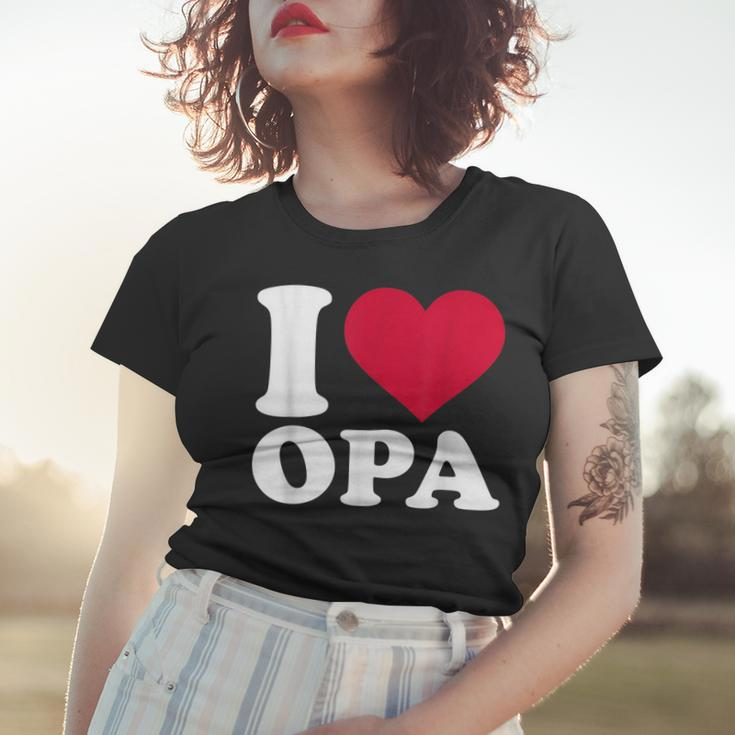 I Love Opa Herz-Motiv Frauen Tshirt in Schwarz, Geschenkidee für Großväter Geschenke für Sie