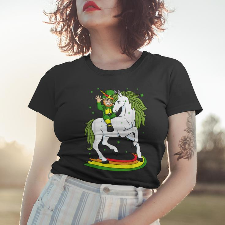 Leprechaun Riding A Magical St Patricks Day Unicorn Women T-shirt Gifts for Her