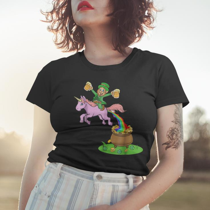 Leprechaun Riding A Unicorn - Funny St Patricks Day Shirts Women T-shirt Gifts for Her