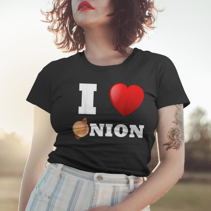 Liebe Zwiebel Frauen Tshirt, Lustiges 'I Love Onion' Motiv mit Herz Geschenke für Sie