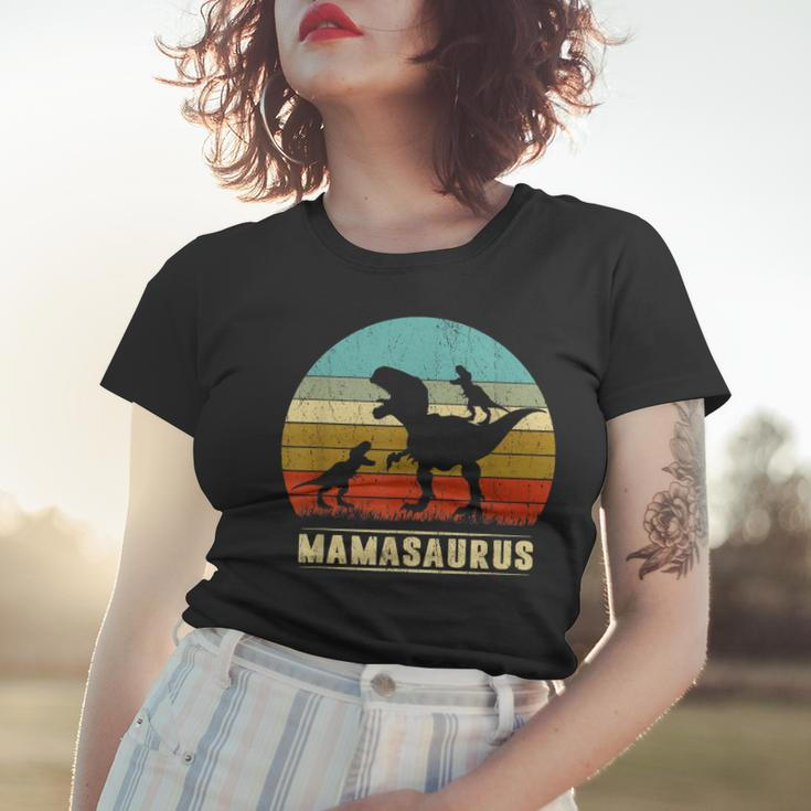 Mama Dinosaur Mamasaurus 2 Two Kids Family Christmas Women T-shirt Gifts for Her