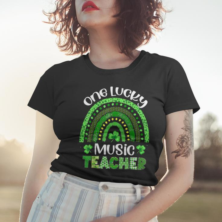 One Lucky Music Teacher Rainbow Shamrock St Patricks Day Women T-shirt Gifts for Her