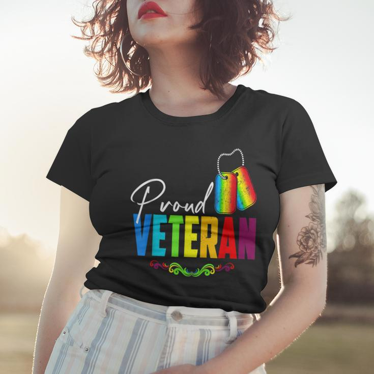 Proud Veteran Trans Military Lgbtq Rainbow Gay Pride Flag Women T-shirt Gifts for Her