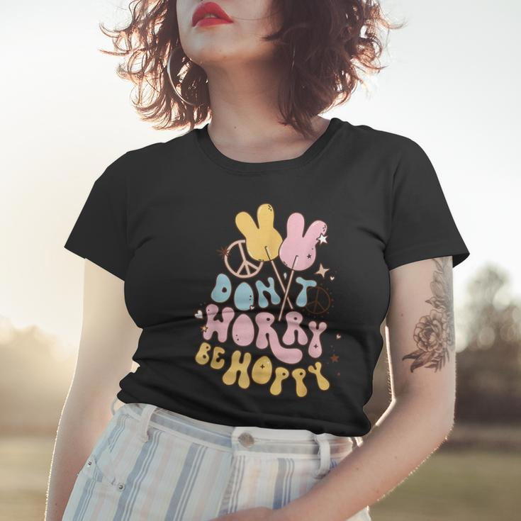 Retro Groovy Easter Bunny Happy Easter Dont Worry Be Hoppy Women T-shirt Gifts for Her