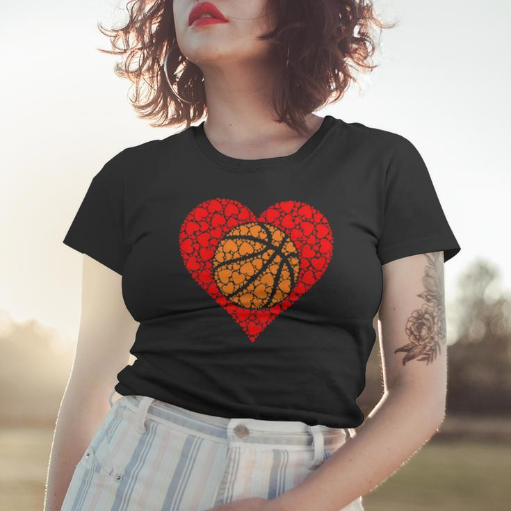 Sports Basketball Ball Red Love Shaped Heart Valentines Day Women T-shirt Gifts for Her