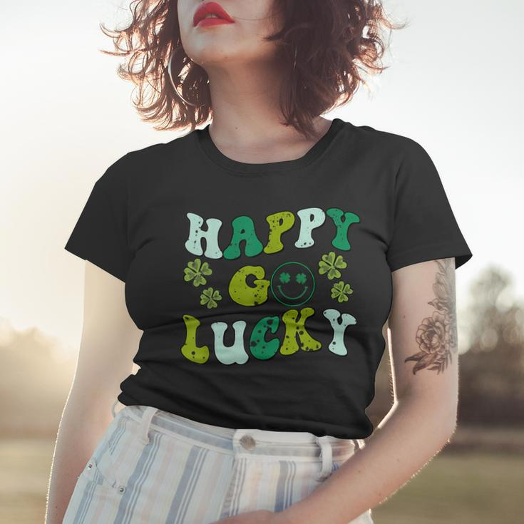 St Patricks Day Happy Go Lucky Shamrock Irish Retro Groovy Women T-shirt Gifts for Her