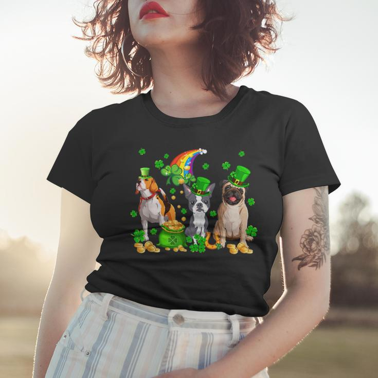 Three St Patricks Day Dogs Beagle Pug French Bulldog Lover Women T-shirt Gifts for Her