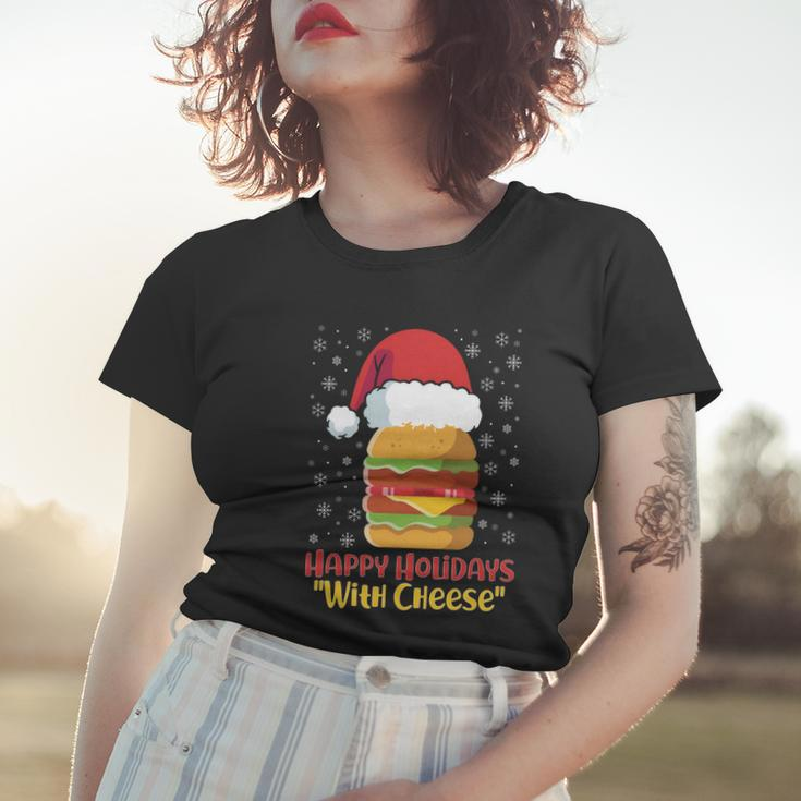 Ugly Christmas Sweater Burger Happy Holidays With Cheese V10 Women T-shirt Gifts for Her