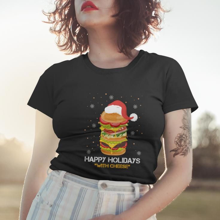 Ugly Christmas Sweater Burger Happy Holidays With Cheese V6 Women T-shirt Gifts for Her
