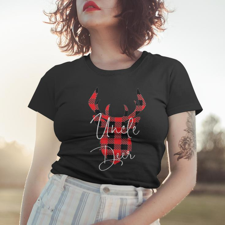 Uncle Deer Christmas Pajama Red Plaid Buffalo Matching Women T-shirt Gifts for Her