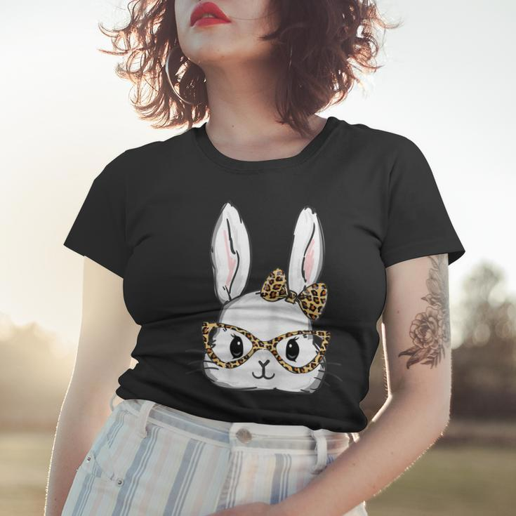 Womens Cute Bunny Face Leopard Glasses Headband Happy Easter Day Women T-shirt Gifts for Her