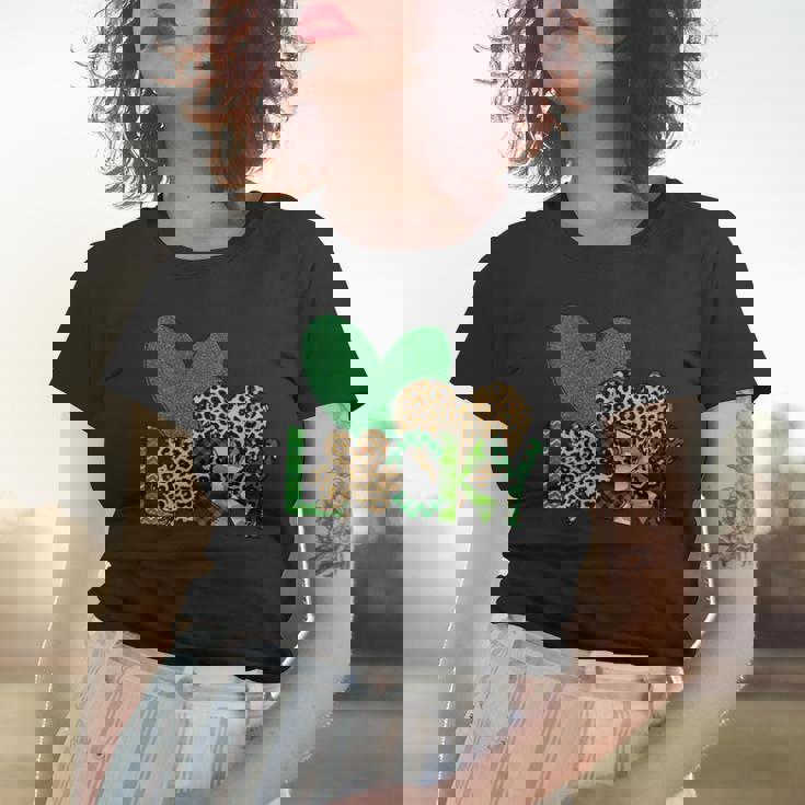 Womens Lucky Green Plaid Shamrock Leopard Heart St Patricks Day Women T-shirt Gifts for Her