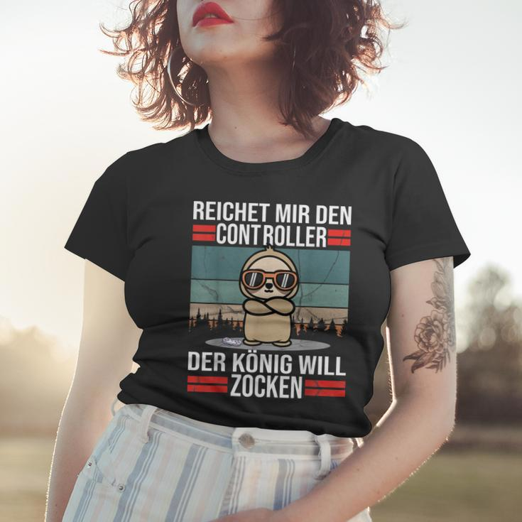Zocken Reichet Mir Den Controller König Konsole Gamer Frauen Tshirt Geschenke für Sie