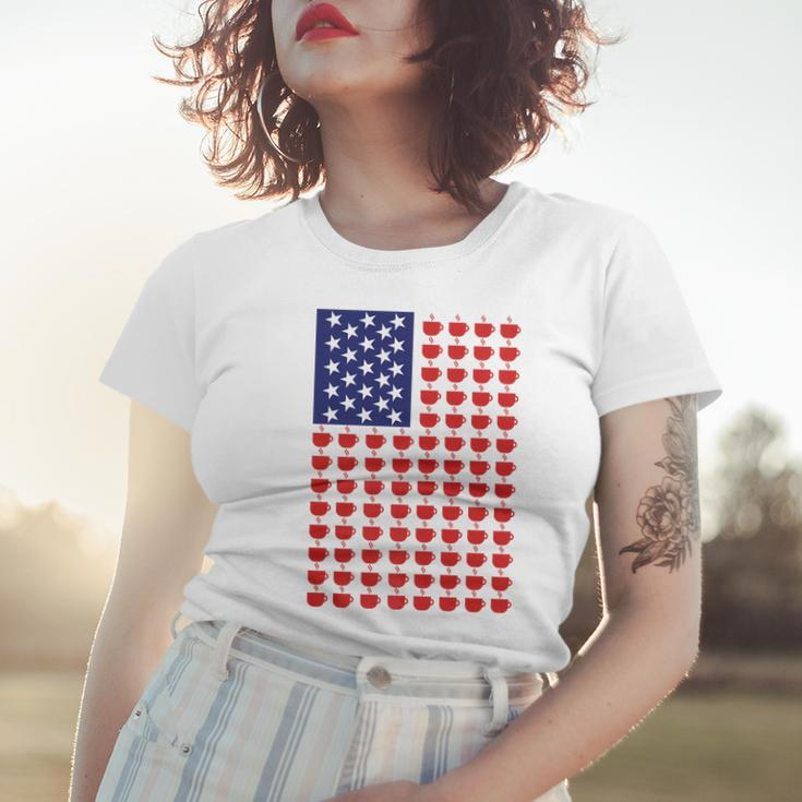 American Morning Patriotic American Flag Coffee Cup Pattern Women T-shirt Gifts for Her