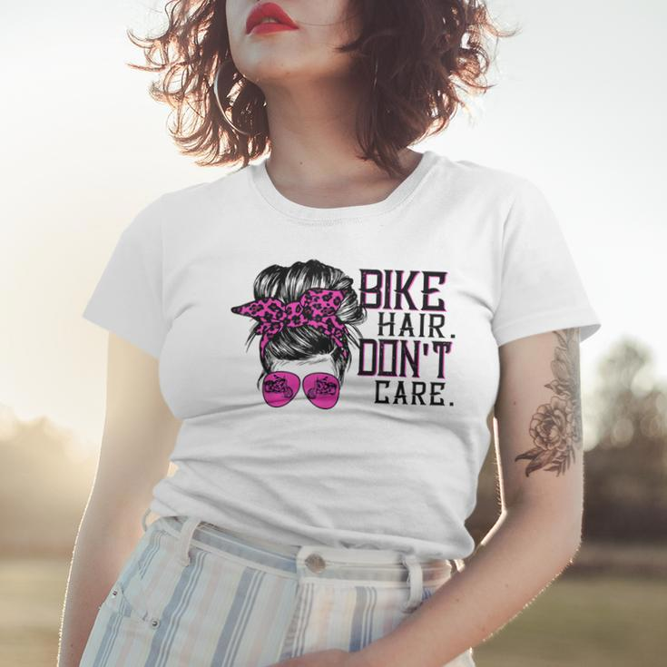 Bike Hair Dont Care Messy Bun Girl Biker Messy Bun Mom Women T-shirt Gifts for Her
