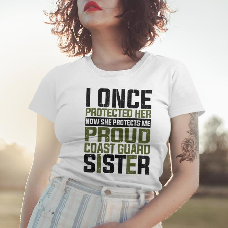 Coast Guard Now She Protects Me Proud Coast Guard Sister Women T-shirt Gifts for Her