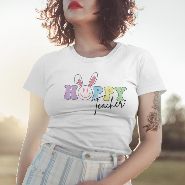 Hoppy Teacher Easter Bunny Ears With Smile Face Meme Women T-shirt Gifts for Her