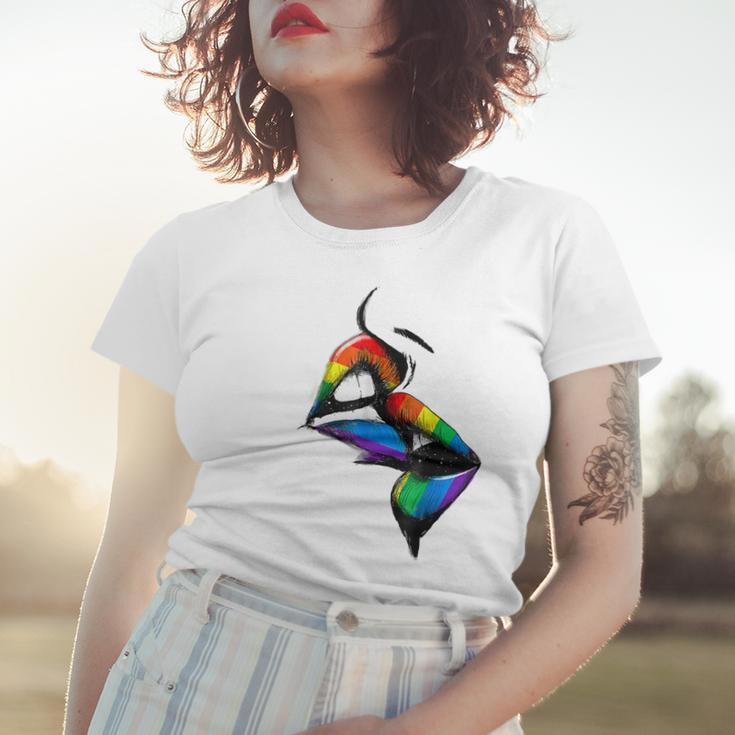 Lesbian Lips Kissing Rainbow Flag Gay Pride Lgbt Women T-shirt Gifts for Her