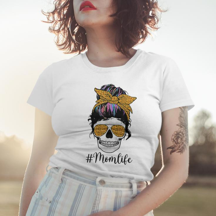 Mom Life Mothers Day Mama Momlife Messy Bun Skull Cool Mom Women T-shirt Gifts for Her