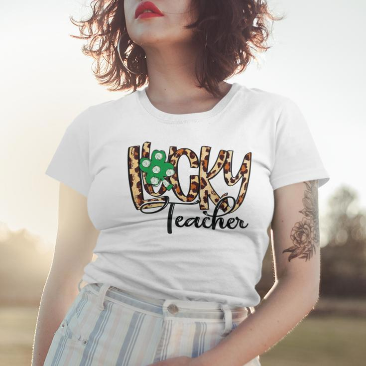 One Lucky Teacher Shamrock Clover Leopard St Patricks Day Women T-shirt Gifts for Her
