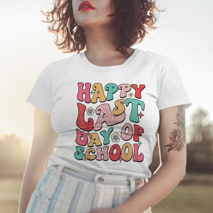 Retro Groovy Happy Last-Day Of School Leopard Teacher Kids Women T-shirt Gifts for Her