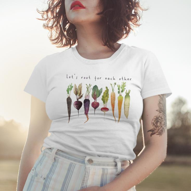 Retro Lets Root For Each Other Cute Veggie Funny Vegan Women T-shirt Gifts for Her