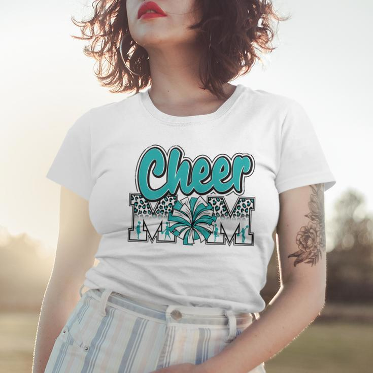 Womens Cheer Mom Teal Leopard Letters Cheer Pom Poms Women T-shirt Gifts for Her