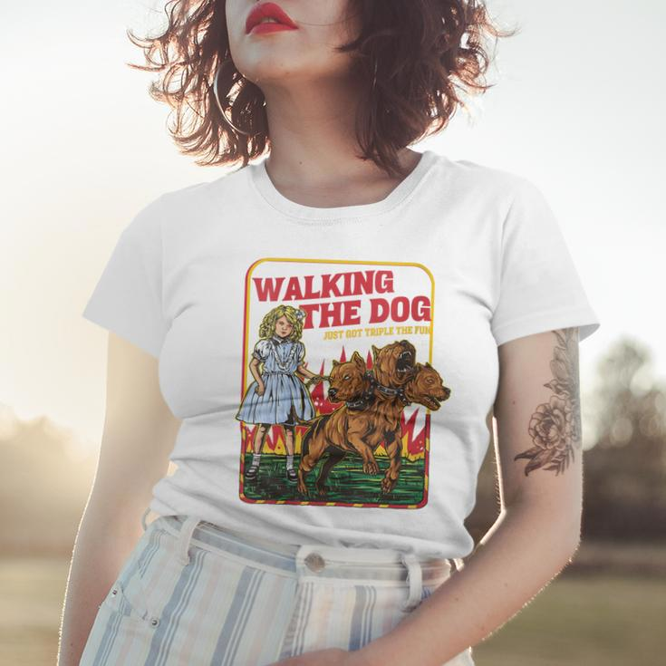 Womens Three Headed Dog Walking The Dog Just Got Triple The Fun Women T-shirt Gifts for Her