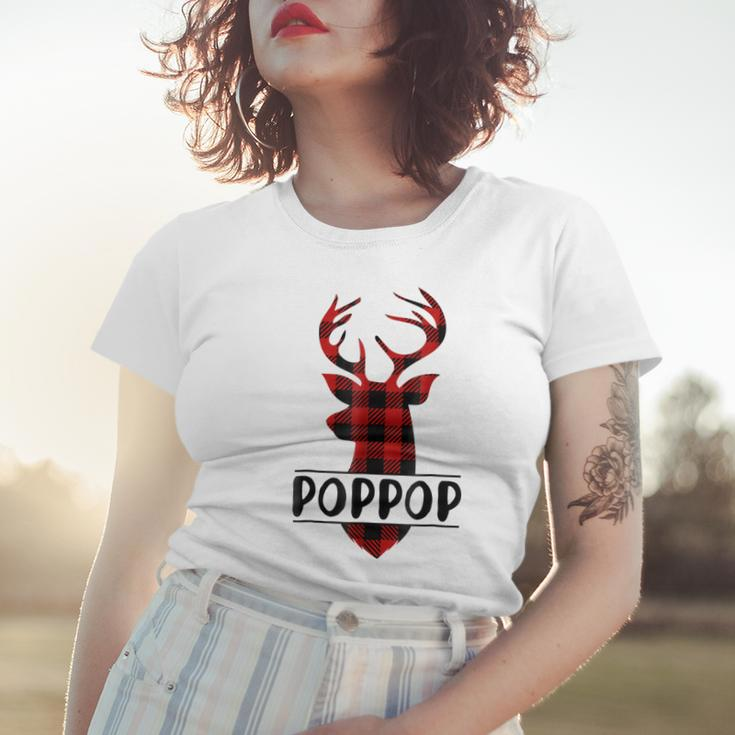 Xmas Buffalo Plaid Reindeer Poppop Family Christmas Women T-shirt Gifts for Her