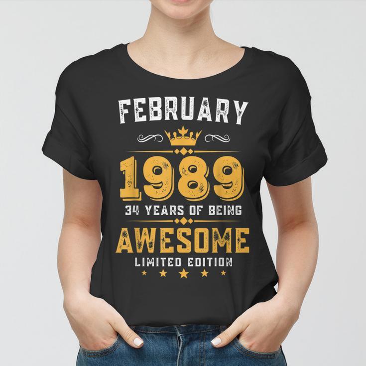 34 Years Old Gifts Vintage February 1989 34Th Birthday Women T-shirt