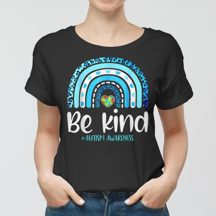 Be Kind Autism Awareness Women Girls Kids Leopard Rainbow Women T-shirt