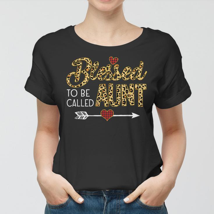 Blessed To Be Called Aunt Leopart Red Plaid Buffalo Xmas Women T-shirt