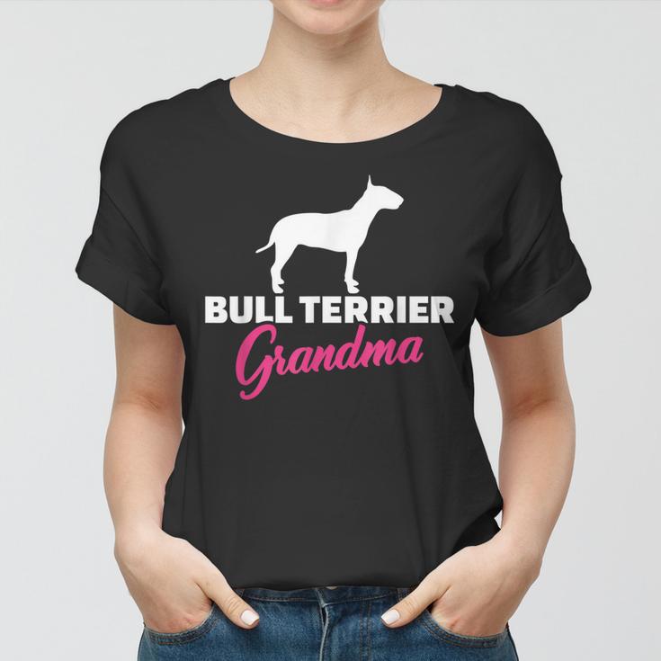 Bullterrier Oma Schwarzes Frauen Tshirt, Hunde Silhouette & Text in Pink