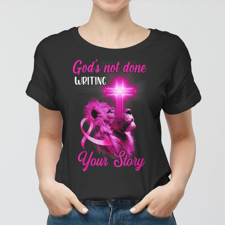 Christian Lion Cross Religious Quote Breast Cancer Awareness Women T-shirt