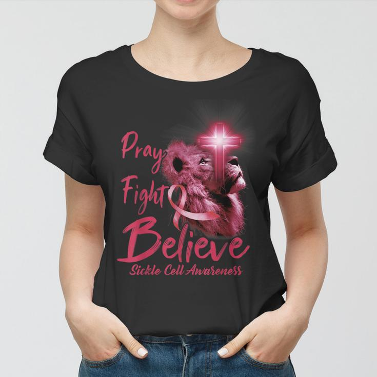 Christian Lion Cross Religious Quote Sickle Cell Awareness Women T-shirt