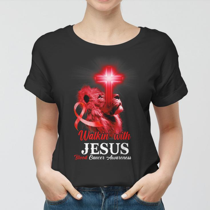 Christian Lion Cross Religious Saying Blood Cancer Awareness V2 Women T-shirt
