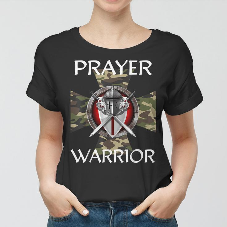 Christian Prayer Warrior Green Camo Cross Religious Messages Women T-shirt