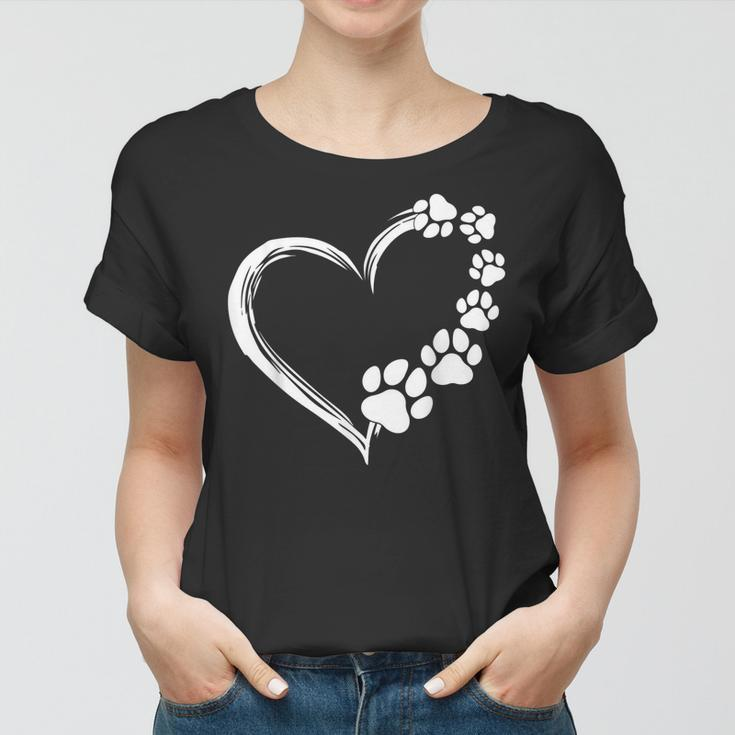 Cute Dog Puppy Dogs Paw Print Heart Gift Dog Mom Women T-shirt