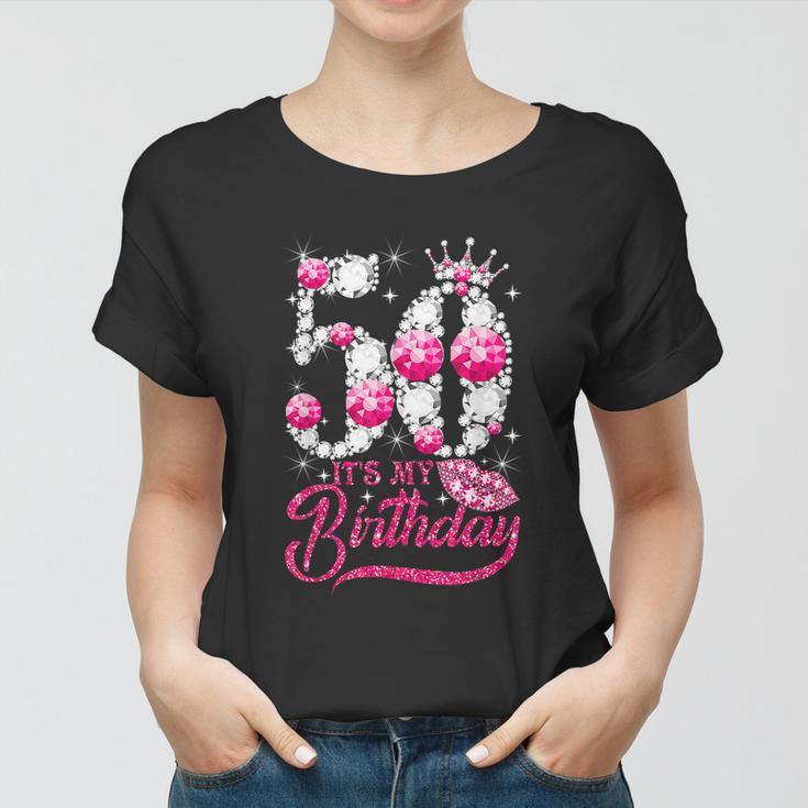 Cute Gift Its My 50Th Birthday Queen 50 Years Old Shoes Crown Diamond Funny Gif Women T-shirt