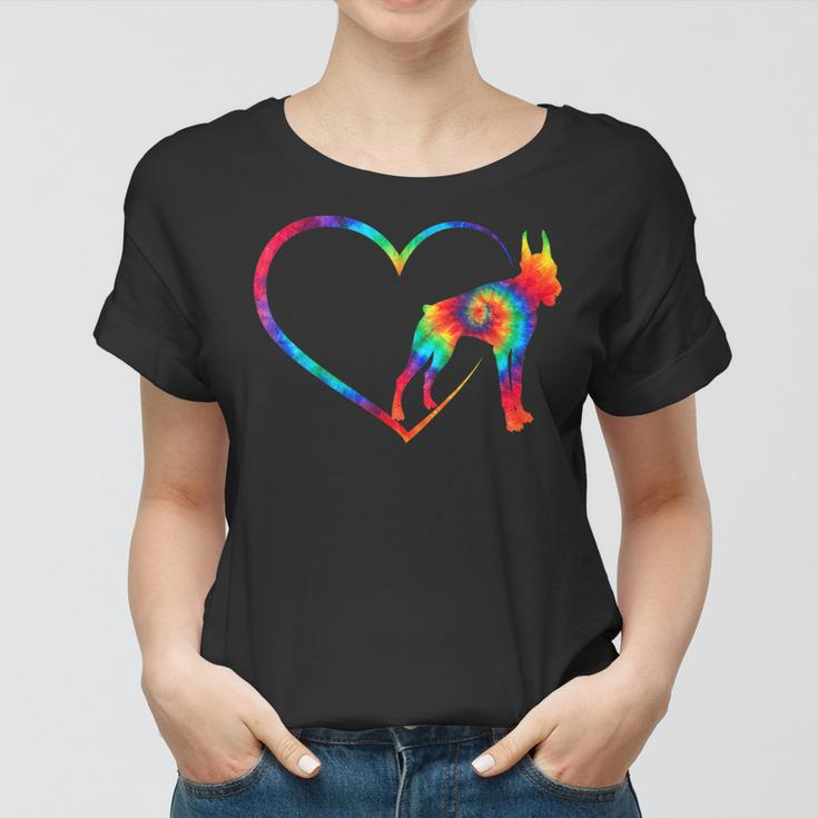 Cute Tiedye Heart Love Doberman Dog Mom Clothes Hippy Dobie Women T-shirt