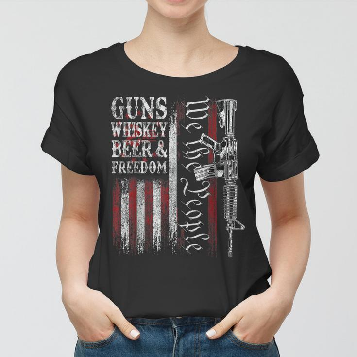 Dad Grandpa Veteran Us Flag Guns Whiskey Beer Freedom Women T-shirt
