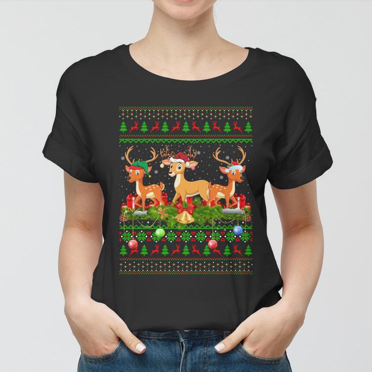 Deer Lover Xmas Lighting Santa Ugly Deer Christmas Funny Gift Women T-shirt