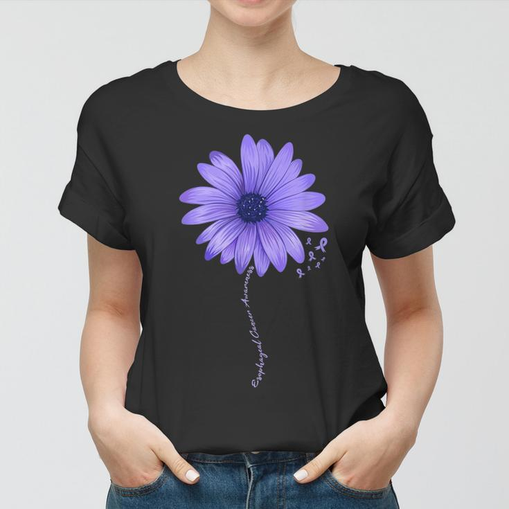 Esophageal Cancer Awareness Sunflower Periwinkle Ribbon Women T-shirt